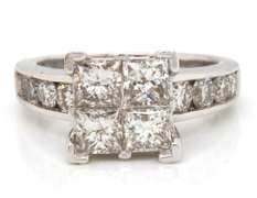 Fancy 14kt WG Princess Cut Diamond Cluster Ring