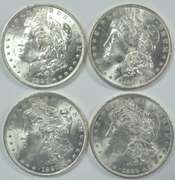 4 Blazing-white Choice BU Morgan Dollars 1883-O to 1888