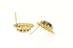 14K Yellow Gold Smoky Quartz Oval Twist Trim Stud Earrings