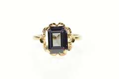 10K Yellow Gold Emerald Cut Amethyst Retro Statement Ring