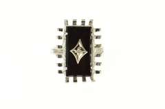 10K White Gold Black Onyx Diamond Accent Retro Basket Trim Ring