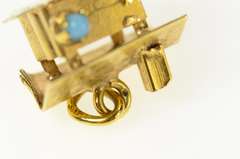 18K Yellow Gold 3D Victorian Turquoise Inset House Cabin Charm/Pendant