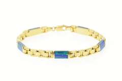 14K Yellow Gold Classic Squared Link Black Opal Inlay Chain Bracelet