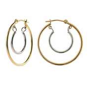 14K Yellow Gold over Sterling Silver & White Gold Hoop Within A Hoop Earrings