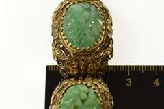 14K Yellow Gold Ornate Floral Carved Jade Filigree Statement Bracelet