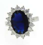 Blue and Clear Gemstone Sterling Silver Ring