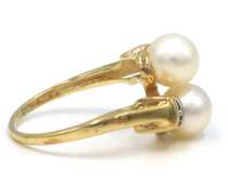 Brilliant 14kt YG Double Pearl & Diamond Bypass Ring