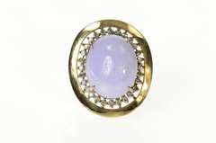14K Yellow Gold Victorian Lilac Jade Diamond Halo Cocktail Ring