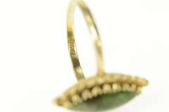 10K Yellow Gold Marquise Green Jasper Cabochon Statement Ring