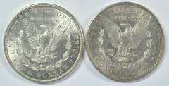 Frosty-white 1880-P and 1880-O Morgan Silver Dollars