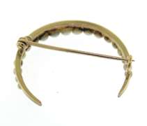 Vintage Seed Pearl Half Moon Yellow Gold Brooch