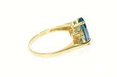10K Yellow Gold Marquise Blue Topaz Diamond Statement Bypass Ring