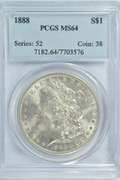 Virtual Gem BU 1888 Morgan Silver Dollar. PCGS MS64