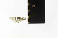 18K White Gold Art Deco Filigree Solitaire Promise Engagement Ring