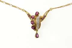 14K Yellow Gold Ruby Diamond Ornate Wavy Chain Link Necklace