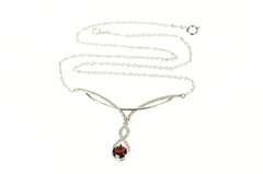 10K White Gold Garnet Diamond Accent Ornate Twist Drop Necklace