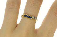 14K Yellow Gold Princess Sapphire Diamond Accent Retro Band Ring