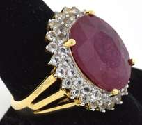 Enchanting Massive 10.00CTS Ruby & Topaz Ring in Vermeil