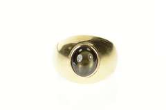 14K Yellow Gold 1960's Men's Oval Black Star Sapphire Ring
