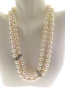 Fabulous Double Strand Diamond Station Pearl Necklace