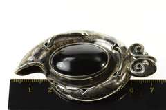 Sterling Silver Ornate Black Onyx Swirl Nautilus Statement Pendant