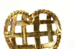 14K Yellow Gold Retro Blue Green Enamel Woven Heart Pin/Brooch