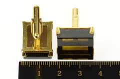 14K Yellow Gold 1960's Square Retro Smoky Quartz Cube Cuff Links