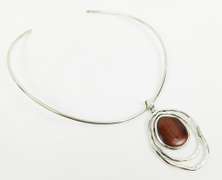 Large Sterling Fossilized Wood Pendant & Neckpiece