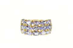 10K Yellow Gold Tiered Oval Tanzanite Squared Statement Ring