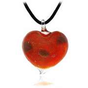 Murano Glass Red Glitter Heart Silk Pendant