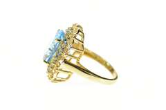 10K Yellow Gold Oval Blue Topaz Halo Filigree Cocktail Ring