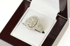 10K White Gold 1.05 Ctw Diamond Oval Halo Cluster Engagement Ring