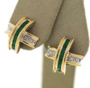 Graceful Yellow Gold Emerald and Diamond X Earrings