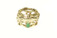 14K Yellow Gold Ornate 1960's Emerald Crab Cancer Zodiac Ring