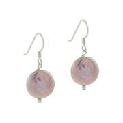 Sterling Silver Freshwater Cultured Iridescent Gray Coin Pearl Dangle Earrings