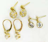 3 Pair of 14K Yellow Gold Cubic Zirconia Earrings