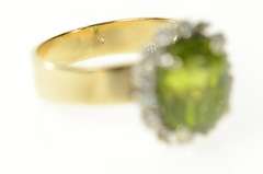 14K Yellow Gold Oval Peridot Diamond Halo Ornate Cocktail Ring