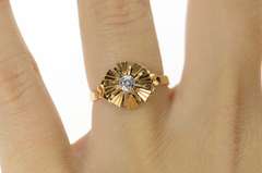14K Yellow Gold 1960's Classic Retro Burst CZ Travel Engagement Ring