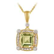 18K Gold over Sterling Silver 2.35ct Green Amethyst & Diamond Accent Square Pendant