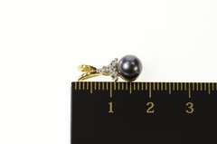 14K Yellow Gold Blue Grey Pearl Diamond Accent Classic Pendant