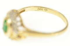 14K Yellow Gold Ornate Classic Emerald Accent Bypass Ring