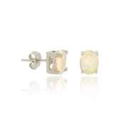 Sterling Silver 6x4 Oval Created Fiery White Opal Stud Earrings