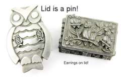 2 Vintage Pewter Owl Boxes with Jewelry