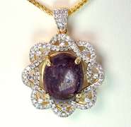 Glorious Rare Huge 46.0CTS Cabochon Star Ruby & White Sapphire Necklace in Vermeil
