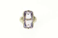 14K White Gold Art Deco Ornate Sim. Amethyst Cocktail Ring