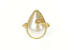 10K Yellow Gold Pearl Ornate Rope Trim Statement Cocktail Ring