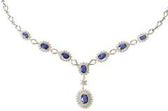 14K White Gold 4.27 Ctw Sapphire Diamond Halo Statement Necklace
