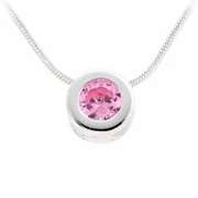 Sterling Silver Pink CZ Bezel-Set Round Slide Pendant