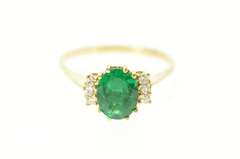 14K Yellow Gold Oval Emerald Diamond Accent Statement Ring