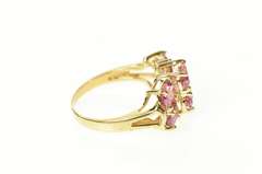 10K Yellow Gold Tiered Oval Pink Topaz Cluster Statement Ring